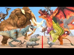 Prehistoric Birds vs Prehistoric Animals Size Woolly Mammoth vs Archaeopteryx Animal Revolt Battle