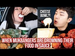 when mukbangers are DROWNING their food in sauce (messy)