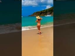 Golden glow: Golden 👙 girl on a Golden sunny beach 🏝️ #beach #swimming fun #shortsvideos