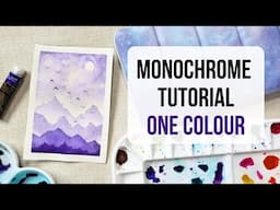 Easy monochrome watercolour painting tutorial with ONE colour