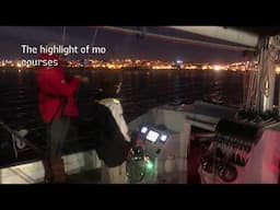 Learning to sail at night onboard our Broad Blue 346 Catamaran