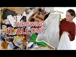 THROWING EVERYTHING OUT IN 2024 / Decluttering, Organizing, & Cleaning! Small Closet Declutter