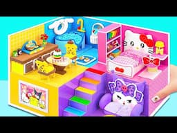 Make 4 Color Hello Kitty House with Kuromi Kitchen, Cinnamoroll & Pompurin Room from Cardboard, Clay