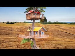 Unbelievable Creative ! Two men build greatness treehouse on high tree