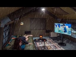 RAIN and STORM Camping in AIR TENT that is more cozy and relaxing than home. ASMR