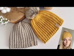 How to Crochet a Stylish Beanie/TUTORIAL/single crochet, herringbone and slip stitch in rows