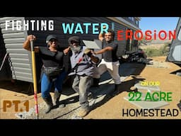 🌊Erosion Control For Our TINY HOME🏡Stopping Water Damage B4 IT STARTS 🥊Pt.1 #tinyhouse #homestead