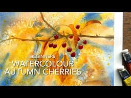 Beginners WATERCOLOR AUTUMN CHERRY PAINTING Loose Watercolour PAINTING Techniques Tutorial Landscape