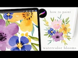 how to paint colorful watercolor blooms in procreate 🌸 procreate watercolor flower tutorial