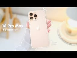 🌟 iPhone 16 Pro Max📱 Desert Titanium 1TB aesthetic unboxing ✨ cute accessories 💕setup| camera test📷