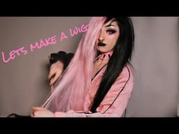 Making a pastel pink and black wig