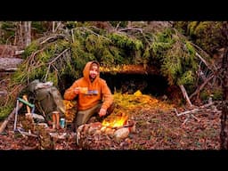 Bushcraft Survival Shelter Camping In Freezing temperatures