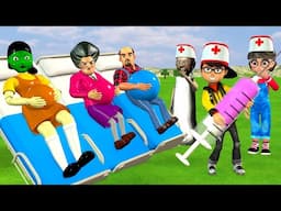 Scary Teacher 3D vs Squid Game Become Doctor Rescue Pregnant DOLL who was bitten by a Snake