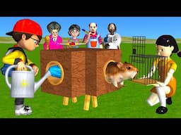 Scary Teacher 3D vs Squid Game Trying Catch Rodent Mouse in Wooden Pipe to Cage 5 Times Challenge