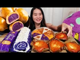 Filipino Cakes & Snacks Mukbang! Goldilocks Ube Hopia, Kakanin, Bibingka & red Ribbon Ube Roll ASMR