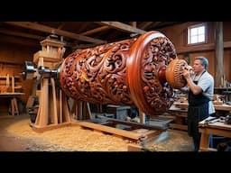 Watch A Carpenter Work Tirelessly On A Dangerous Lathe- But In Return Creates A Beautiful Giant Vase