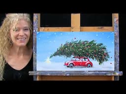 BIGGEST TREE ON THE LOT -Learn How to Draw and Paint with Acrylics -Fun Easy Paint and Sip at Home