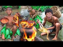 Primitive Technology - Cook In Clay Port Recipes - Cooking Chicken Eating