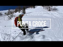 Backcountry skiing the Punta Croce near Courmayeur in Italy