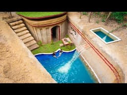 100 Days Building A Modern Underground Hut With A Grass Roof And A Swimming Pool