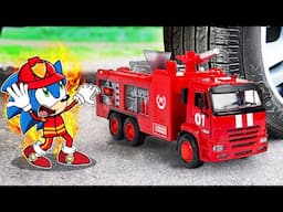 Oh Noo ! Car crushing Fireman Sonic vs Fire Truck Animation 🚓 Crushing Crunchy & Soft Things by Car