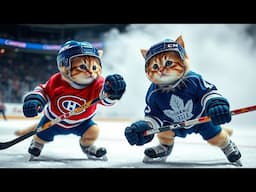 BRITISH BLUE CATS KITTENS PLAYING HOCKEY GAME!