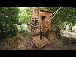 I Building Wooden TOW -STORY  Bushraft Shelter In Wilderness ,