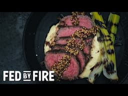 RECIPE  |  Caul Fat Wrapped Bison Loin (With Creamy Polenta + Leeks)