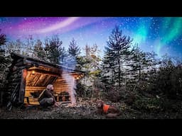 Cold Night in SURVIVAL CABIN w/ Northern Lights!