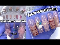 Beach Inspired Nails | Born Pretty Ice Jelly Gel Polish Swatching | 3D Flower Sea Shell Nails