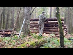 Building a Warm A-Frame Cabin In High Winds! Installation Of A Log Foundation. Shelter Alone