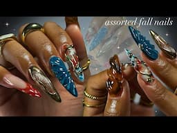 Assorted Fall Nails🍂⚜️✨| almond acrylic nails + recreating a Pinterest collage!🫶🏼