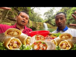 Chicken Rolls Iong i Style - At Sah Dakha Waterfall / Hidden waterfall Meghalaya India 🇮🇳