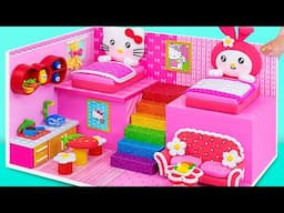 Build Pink Hello Kitty House with Two Bedroom, Melody Bed for Pets from Clay | DIY Miniature House