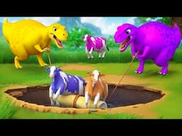 T-Rex’s Daring Mission: Saving Color Cows from a Giant Hole in This Epic Animal Rescue Adventure!