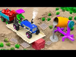 Diy tractor making mini concrete bridge for heavy truck crossing | Homemade concrete mixer