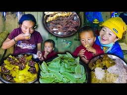 Buff Dry meat & Big size Bean mix recipe with rice Eating in the village Kitchen || New Nepali Vlogs