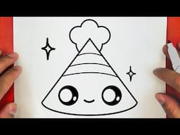 HOW TO DRAW A CUTE CHRISTMAS HAT PARTY, STEP BY STEP, DRAW Cute things