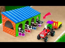 DIY TRACTOR WITH TRAILERS transporting many cow, animals Diy COWSHED MAKING mini science project