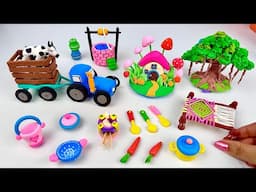 DIY How to make polymer clay miniature house, kitchen set, Tractor, Cow, Charpai, Tree, Water Well