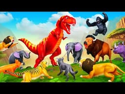 Giant T-Rex Rampage! Wild Animals Join Forces to Save Farm Animals | Epic Rescue Mission!