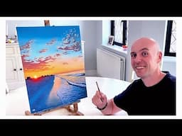 How to paint a Sunset over the ocean for beginners/medium - Acrylic painting tutorial ocean sunset