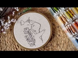 Girl and floral cat embroidery tutorial || Embroidery video || Embroidery for beginners