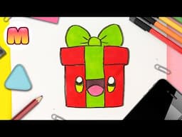 COMO DIBUJAR UN REGALO DE NAVIDAD KAWAII ❤️ Dibujos kawaii faciles - Dibujos de Navidad