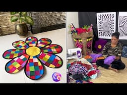 Flower shape doormat making at home - old waste clothe reused