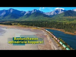 The beauty of Fall and Trains with hundreds of old Saskatchewan cylindrical hoppers!