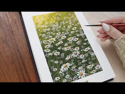 Daisy Field Painting Tutorial | STEP BY STEP Gouache Landscape