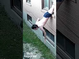 Armed dude flees cops out a window