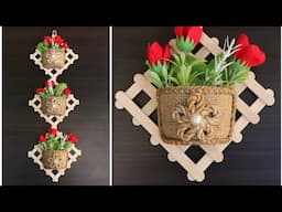 jute flower vase wall hanging | Amazing jute wall hanging Craft to decorate your home out of scrap!