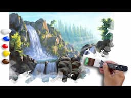 Acrylic Landscape Painting Waterfalls / Time-lapse / JMLisondra